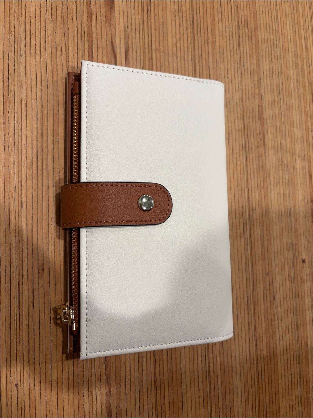 Women’s White and Brown Snap Wallet - Classic Travel Organizer